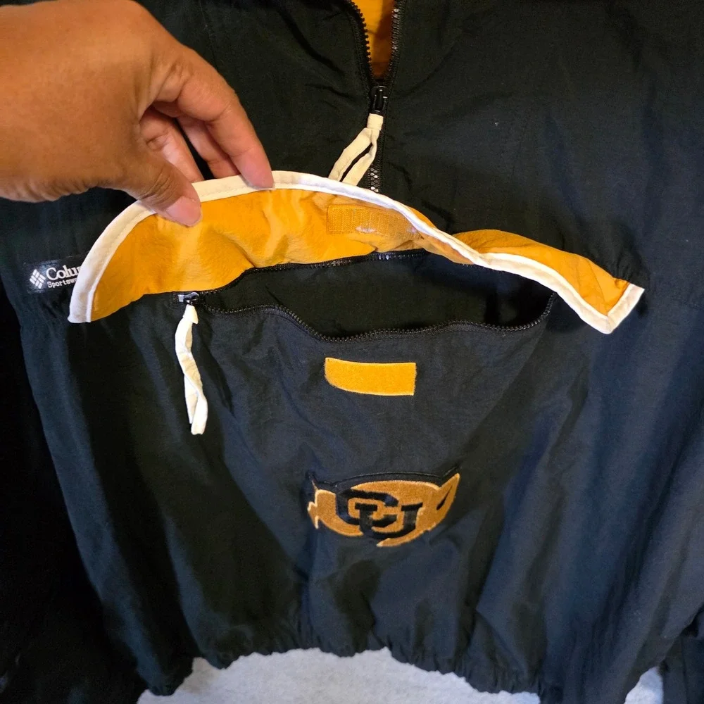 Columbia Colorado Buffaloes Windbreaker Jacket Vintage CU Pullover Black Gold L